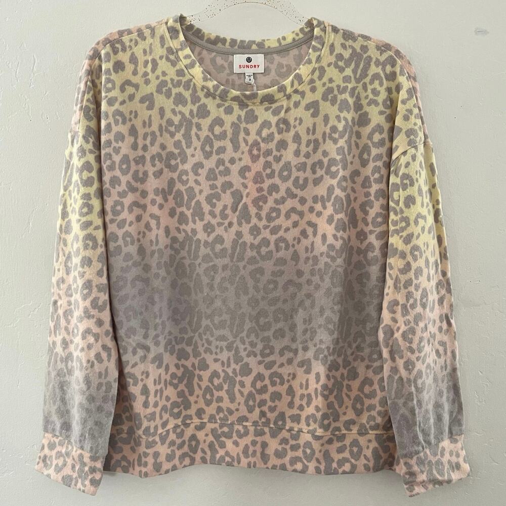Sundry Medium Rainbow Ombré Leopard Print Drapey Sweatshirt Animal USA NEW
